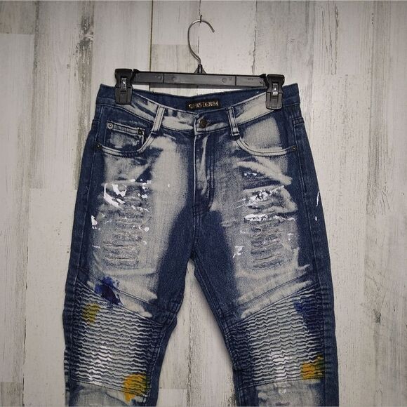 GS-115 Paint Splatter Moto Distressed Jeans Boys 14 - Picture 3 of 9
